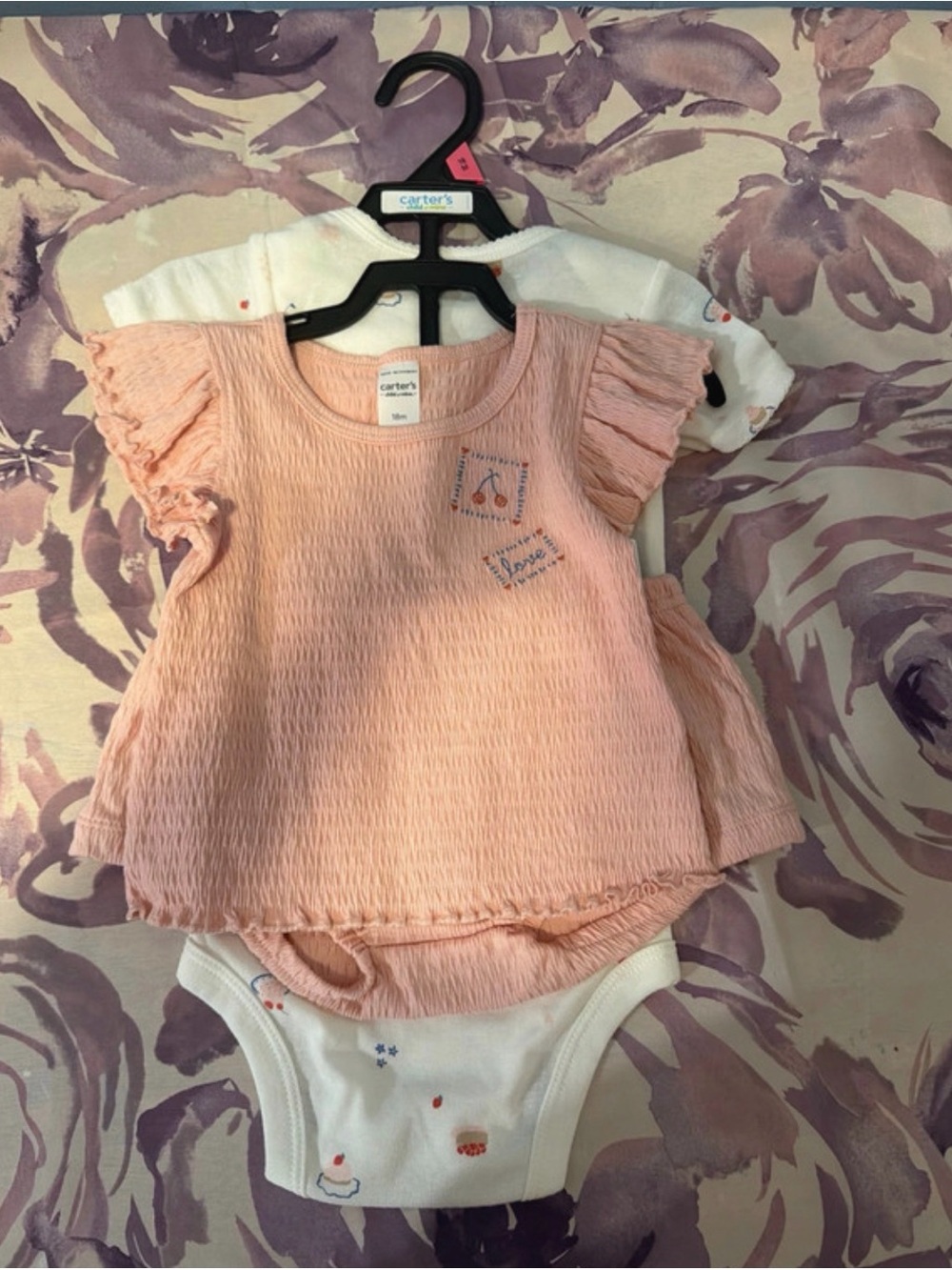 Carter's Peach Flutter-Sleeve One-Piece Bodysuit Set